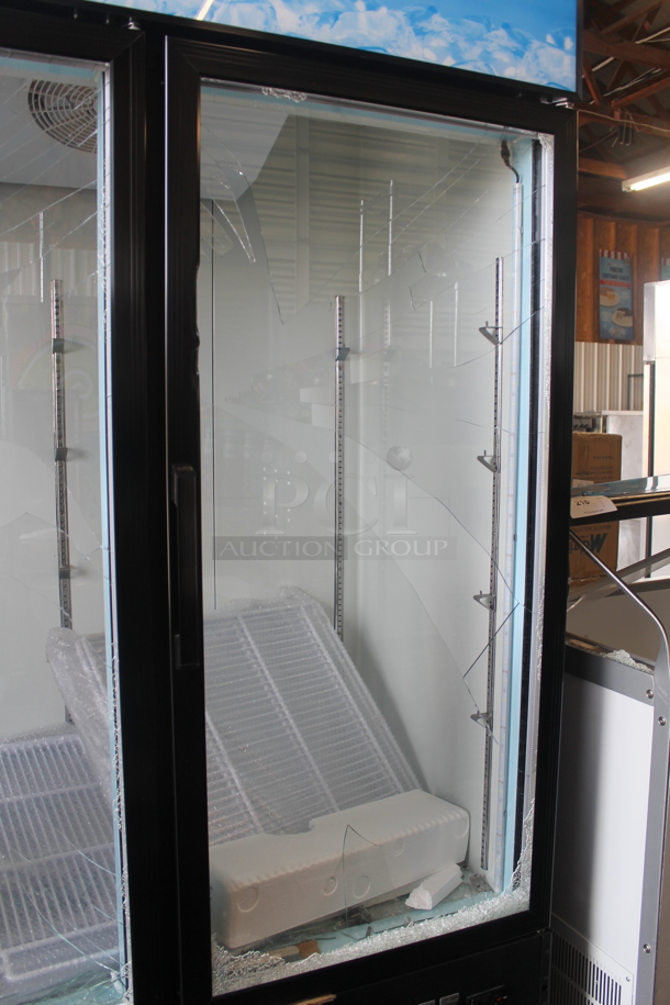 BRAND NEW SCRATCH AND DENT! 2023 Avantco 178GDC69HCB 78 1/4" Black Metal Commercial 3 Door Cooler Merchandiser with LED Lighting and Poly Coated Racks. 115 Volts, 1 Phase. Tested and Powers On But Does Not Get Cold - Image 5 of 8