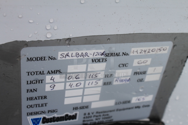 BRAND NEW SCRATCH AND DENT! CustomCool SALBAR-120 Stainless Steel Commercial Refrigerated Prep Table. Does Not Come w/ Remote Compressor.  - Image 7 of 7