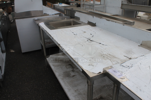 BRAND NEW SCRATCH AND DENT! Stainless Steel Commercial Table w/ Sink Bay, Back Splash and Under Shelf.  Bay 16x18x12 - Image 3 of 5