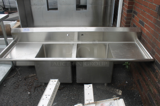 BRAND NEW SCRATCH AND DENT! Stainless Steel Commercial 2 Bay Sink w/ Dual Drain Boards. Bays 18x18x44. Drain Boards 16x20 - Image 1 of 4