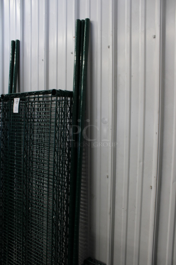 ALL ONE MONEY! Lot of 5 Green Finish Shelves and 4 Green Finish Poles! 24x24x1.5, 75" - Image 3 of 3
