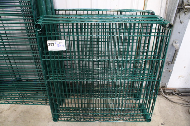 ALL ONE MONEY! Lot of 5 Green Finish Shelves and 4 Green Finish Poles! 24x24x1.5, 70