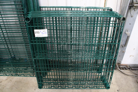 ALL ONE MONEY! Lot of 5 Green Finish Shelves and 4 Green Finish Poles! 24x24x1.5, 70"