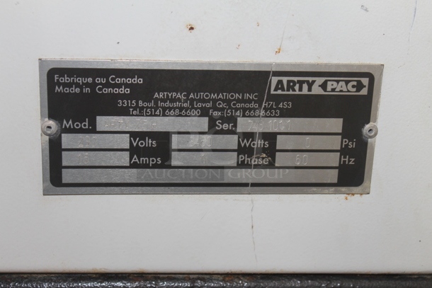 Arty Pac ARTY 75H Stainless Steel Commercial Floor Style High Speed Horizontal Flow Wrapper on Commercial Casters. Picture Before Removal Used as Gallery. 230 Volts, 1 Phase. - Image 10 of 10