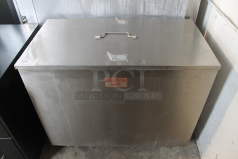 2018 H&K International Stainless Steel Commercial Floor Style Mobile Heated Tank on Commercial Casters. 120 Volts, 1 Phase. Cannot Test Due To Missing Power Cord