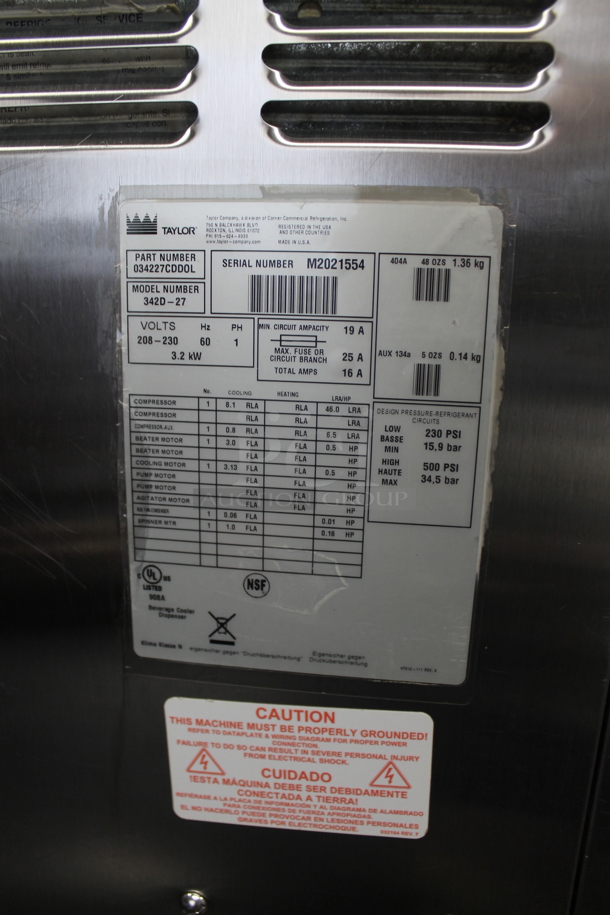 2012 Taylor 342D-27 Stainless Steel Commercial Floor Style Air Cooled 2 Flavor Frozen Beverage Machine w/ Drink Mixer Attachment on Commercial Casters. 208-230 Volts, 1 Phase. - Image 7 of 8