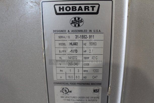 Hobart HL662 Commercial Stainless Steel Electric 60 Quart Mixer With Stainless Steel Bowl, Bowl Guard, Whisk And Paddle. 200-240V, 1/3 Phase.  - Image 8 of 9