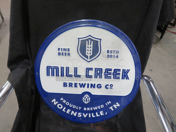 One 18 Inch Round  Mill Creek  Brewing Tin Sign. - Image 1 of 1