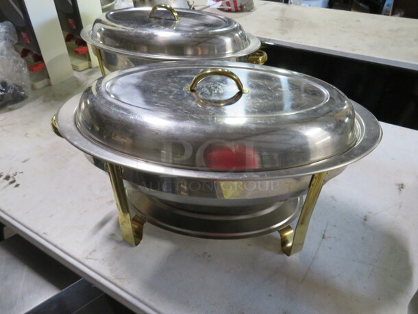 One Stainless Steel Oval Chafer With Gold Accents. - Image 1 of 2
