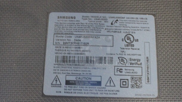 Samsung Model UN40J820DAF 40" Television. 100-240 Volts, 1 Phase. Buyer Must Pick Up - We Will Not Ship This Item.  - Image 4 of 4