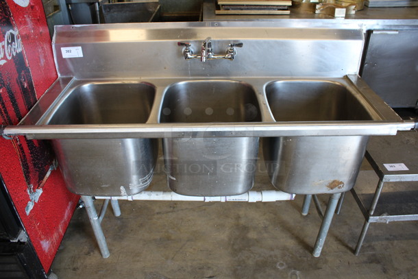 Stainless Steel Commercial 3 Bay Sink w/ Faucet and Handles. 60x24x42.5. Bays 16x20x13
