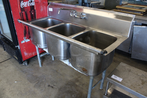 Stainless Steel Commercial 3 Bay Sink w/ Faucet and Handles. 60x24x42.5. Bays 16x20x13 - Image 5 of 5