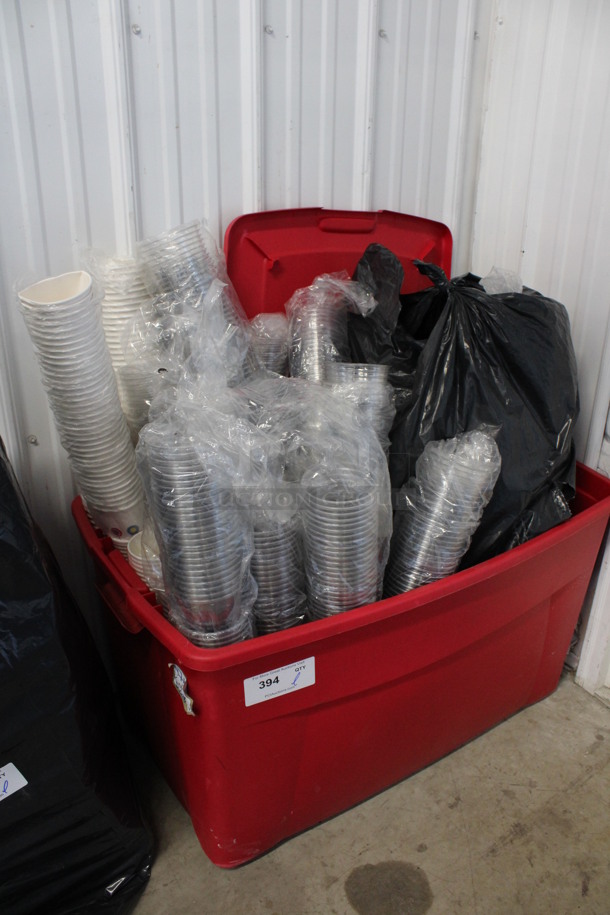 ALL ONE MONEY! Lot of Clear Plastic Cups in Red Poly Bin! - Image 2 of 5