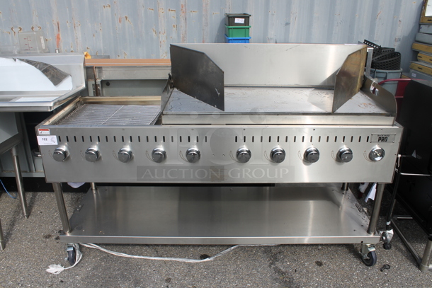 BRAND NEW SCRATCH AND DENT! 2022 Backyard Pro LPG72 Stainless Steel Commercial Propane Gas Powered Portable Catering Grill w/ Under Shelf on Commercial Casters.  - Image 1 of 5