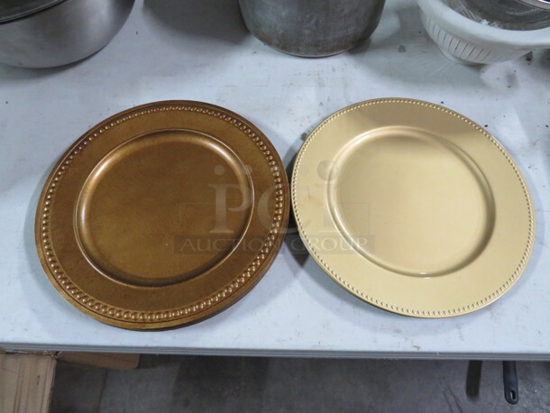 One Lot Of 6 Gold 13 Inch Charger Plates.