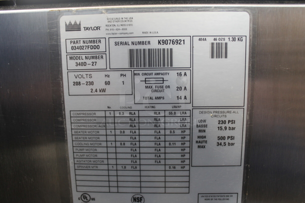 Taylor 340D-27 Commercial Stainless Steel Electric Countertop Frozen Drink Margarita Machine. 208-230V, 1 Phase. - Image 5 of 7