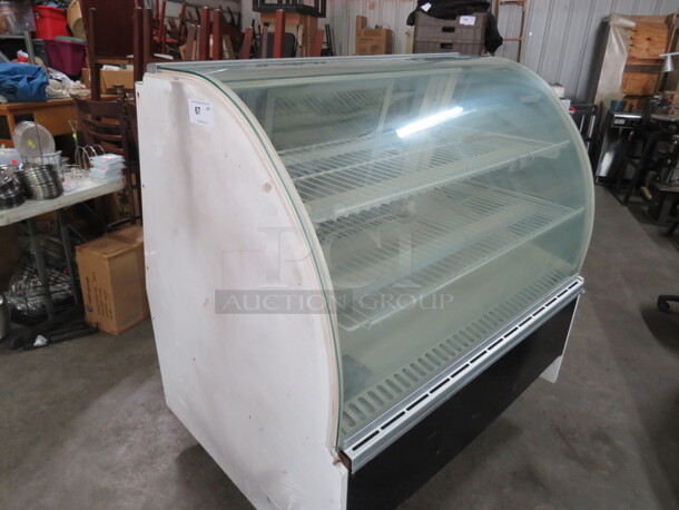 One Federal Industries Curved Glass Refrigerated Bakery Case With 2 Shelves. Hardwired. Unable To Test. Model# SNR48SC-2. 120 Volt. 49X37X48 - Image 2 of 4