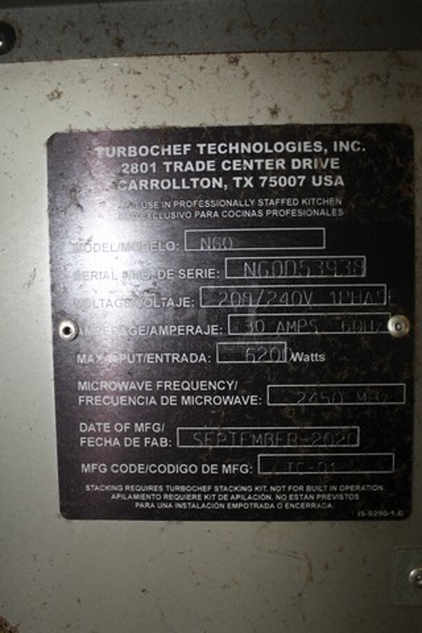 2020 Turbochef NGO Metal Commercial Countertop Electric Powered Rapid Cook Oven. 208/240 Volts, 1 Phase. - Image 8 of 8