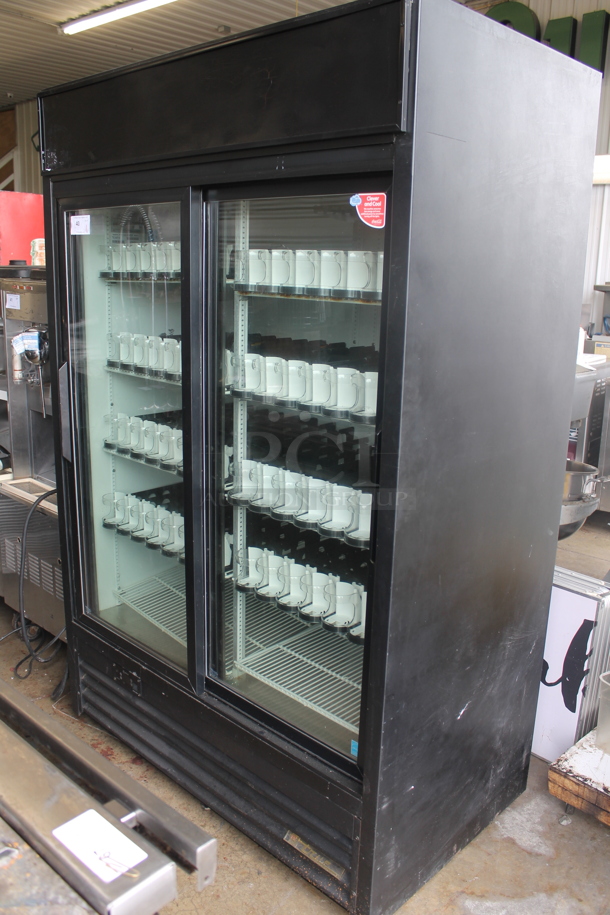 2012 True GDM-45EM-LD ENERGY STAR Metal Commercial 2 Door Reach In Cooler Merchandiser w/ Poly Coated Racks and Drink Sliders. 115 Volts, 1 Phase. Tested and Working! - Image 1 of 10