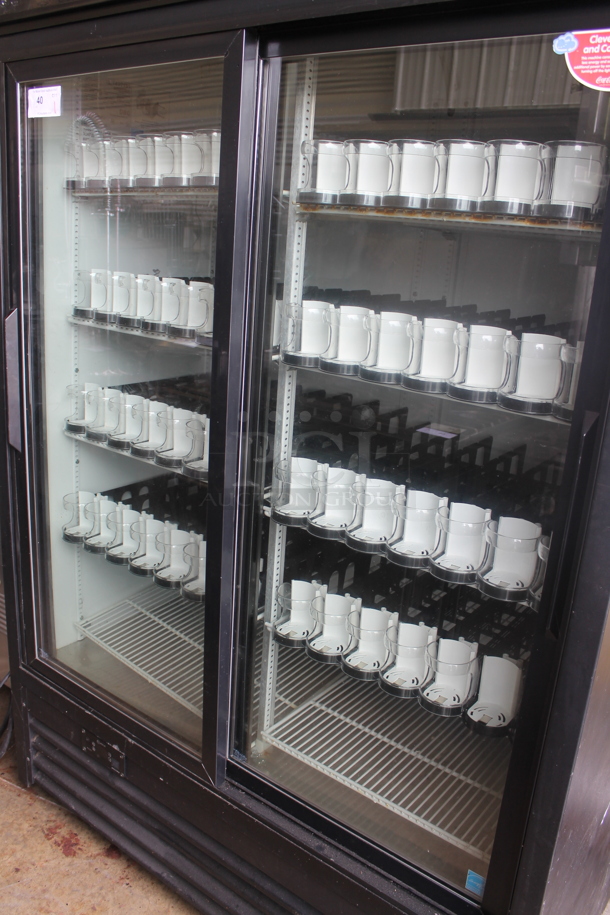 2012 True GDM-45EM-LD ENERGY STAR Metal Commercial 2 Door Reach In Cooler Merchandiser w/ Poly Coated Racks and Drink Sliders. 115 Volts, 1 Phase. Tested and Working! - Image 4 of 10