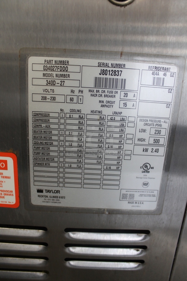 Taylor 340D-27 Stainless Steel Commercial Countertop Air Cooled Single Flavor Frozen Beverage Machine w/ Drink Mixer Attachment. 208-230 Volts, 1 Phase. - Image 6 of 6