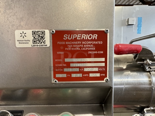 Superior HDMF62 Stainless Steel Commercial Floor Style Horizontal Tortilla Masa Extruder Feeder on Commercial Casters. 230 Volts, 3 Phase. - Image 5 of 8