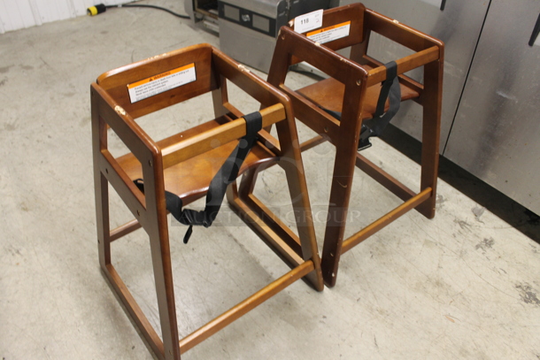 2 Kolala Kare KB800-24-TRI Wooden Restaurant High Chairs With Waist Strap. 2 Times Your Bid! Cosmetic Condition May Vary.  - Image 2 of 5