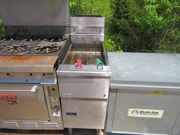 One Pitco Natural Gas Deep Fryer With 2 Baskets. #SG-14. 16X34X46