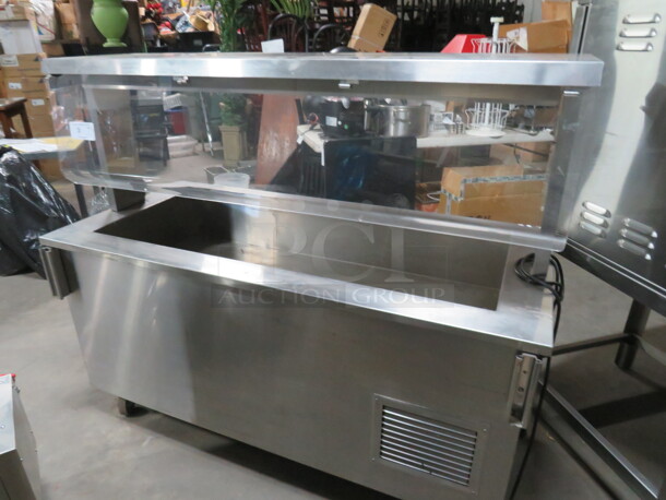 One Stainless Steel Vollrath Refrigerated Cold Well With Stainless Steel Top, And Sneeze Guard On Casters. Model# 36165-00001-EFA. 120 Volt. 60X28X51 - Image 2 of 3