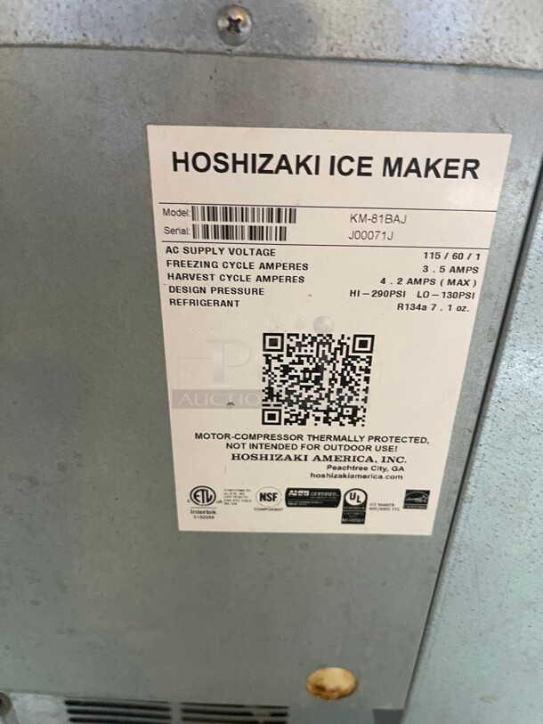 Working! Hoshizaki KM-81BAJ 17 inch Crescent Cube Undercounter Commercial Ice Maker - 78 lbs/day, Air Cooled, ADA NSF 115 Volt Tested and Working! - Image 6 of 6