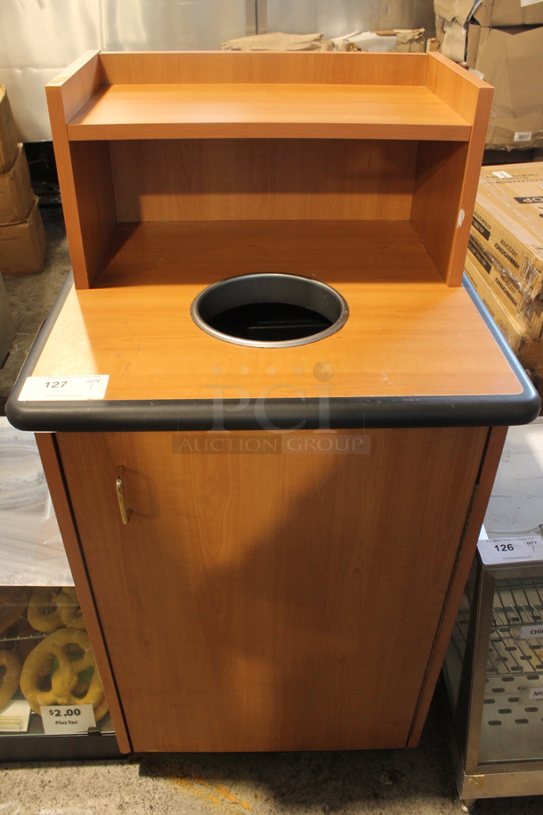 Wood Pattern Trash Can Shell w/ Trash Deposit Hole, Tray Return, Door and Trash Can. - Image 1 of 3