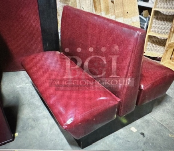 One Double Sided Burgundy Cushioned Booth. 44X48X36 - Image 1 of 1