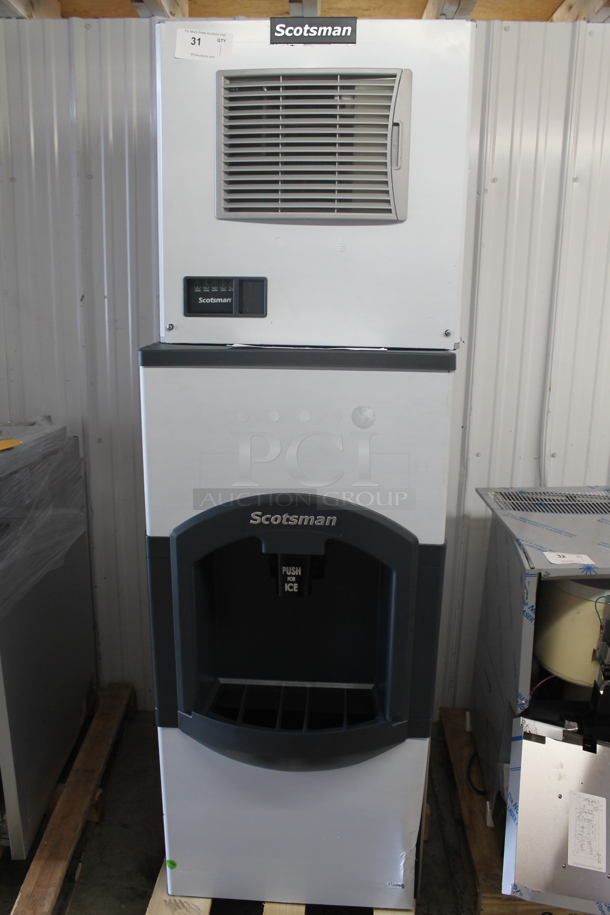 BRAND NEW SCRATCH AND DENT! 2023 Scotsman MC0322MA-1A Prodigy Elite Series Stainless Steel Commercial Medium Cube Ice Machine with Dispense. 356 lb. 115 Volts, 1 Phase. - Image 1 of 12