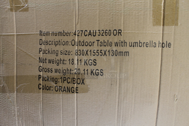BRAND NEW SCRATCH AND DENT! Lancaster Table & Seating 427CAU3260OR 32" x 60" Orange Powder-Coated Aluminum Dining Height Outdoor Table with Umbrella Hole - Image 6 of 7