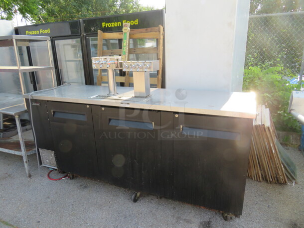 One Turbo Air 3 Door Kegorator With 2 Towers, 7 Taps, 1 Tap Handle On Casters. Model# TBD-4SB. 110-120 Volt. 91X27X42 - Image 1 of 2