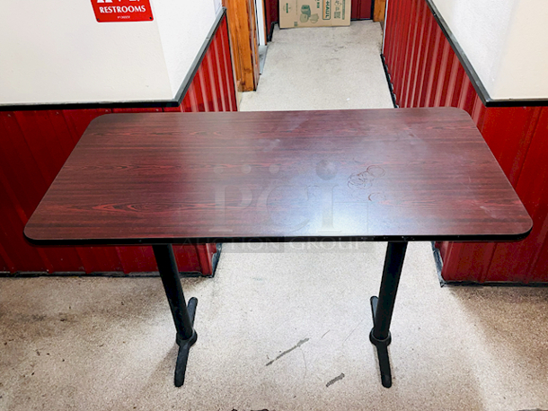 Lancaster Table & Seating 6 Seater Reversible Cherry / Black Laminated Bar Height Table Top and Base Kit. Base Style May Differ Slightly.  - Image 2 of 4