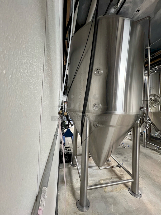 LIKE NEW! Ningbo Bme 30FV 30BBL Fermenter/Unitank/Conical Stainless Steel Fermentation Tank. S/N: BME30FV021 
.
Fully Functioning

.
Gross volume: 4,430L(26% head space); 
Tank size: Φ1,600x1500mm, approx. total height 12ft
Jacketed and insulated. SUS304 stainless steel, 3mm thickness plate for inner tank, 1.5mm for dimple jacket and 2mm for outer shell.
Interior tank 2b finish and passivated, ribbon polish for welded place; 4#finish or mirror finish for inner tank available
Outer tank brushed. Dish head polished. ribbon polish for welded place
Dish head, 60° cone bottom, Side shadowless manway(double side welded)
DIN 65 style 1.5” Rotating racking arm(or tri-clamp),
3 zone dimple cooling jackets, 3/4″ NPT inlet and outlet
80mm Polyurethane insulation
CIP arm and spray ball, blowoff pipe
Necessary butterfly valves, sample valve, Thermometer, Pressure gauge( oil style), PVRV, tri-clamp and gasket fittings.

Manufactured: 12/30/2019

Located in: Rancho Cucamonga, CA. Shipping is Available. - Image 7 of 8