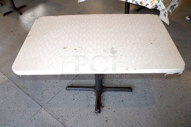 AWESOME! 48in x 30in Restaurant Table With Standard Column With Cross-Base & Flower Pattern Table Cloth.