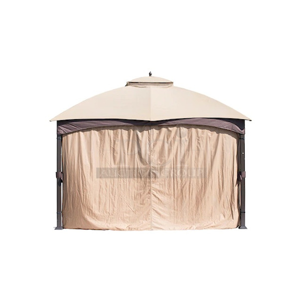 BEAUTIFUL! Allen + Roth 12ft x 10ft Metal Screened Gazebo - Brown.  - Image 6 of 12