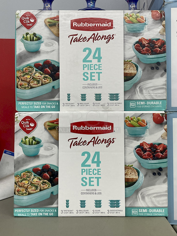 KITCHEN STORAGE!! (2) Rubbermaid Take Alongs 24pc Seets; (2) Anchor Hocking 32pc Tempered Tough Glass Bakeware – Storage – Prep Set; (1) Anchor Hocking 30pc Tempered Tough Glass Bakeware – Storage – Prep Set; (1) 3-pc Ceramic Storage Containers With Spoons, (1) Set Of Three Glasses. - Image 2 of 5