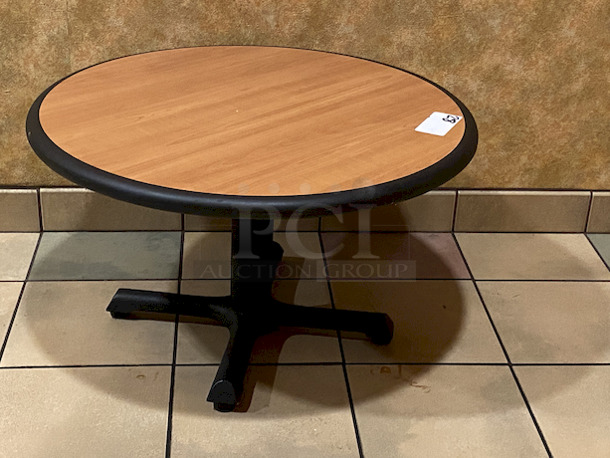 AMAZING! Plymold 30" Round Thin Profile Dur-A-Edge® Table Top, Coffee Table Height With Wood Laminate. 

30x17-1/2 - Image 1 of 4