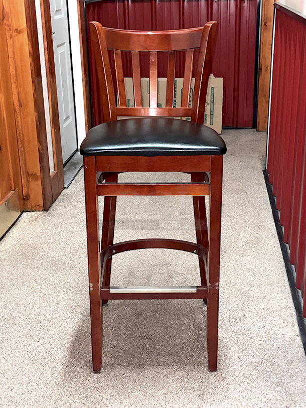 BEAUTIFUL! Solid Wood Bar Height Chairs With Padded Seat & Foot Rest. 3x Your Bid - Image 6 of 7