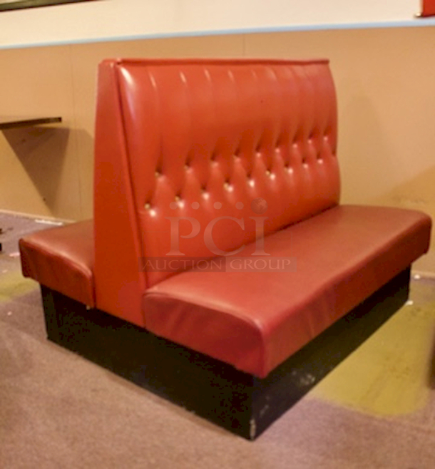 OUTSTANDING! Ruby Red Button Tufted Double Booth Seating, Fully Upholstered, Heavy Duty Hardwood Frame and Removable Seat- 46x46x42