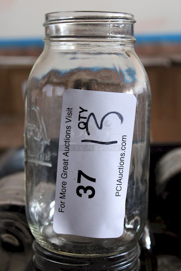 LARGE DRINKS! Kerr 505ZFP 32 oz. Quart Regular Mouth Glass Mason Jars & Bus Tub. 13x Your Bid - Image 1 of 3