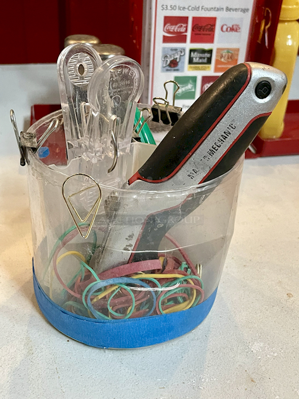 Miscellaneous Lot – NEW/NEVER USED Fjui PXR3 Digital Temperature Controller, Barbary Taster Glasses, Plastic Ups, 3qt Bin, Condiment and Menu Holder, Misc. Office Supplies, Large Ladle - Image 6 of 8