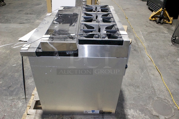 Cooking Performance Group S36-SU-N Gas 6 Burner 36" Step-Up Range with 1 Standard Oven, 210,000 BTU. Legs For Back Panel Supports Are Bent. 36x32-5/8x60-3/8  - Image 9 of 11