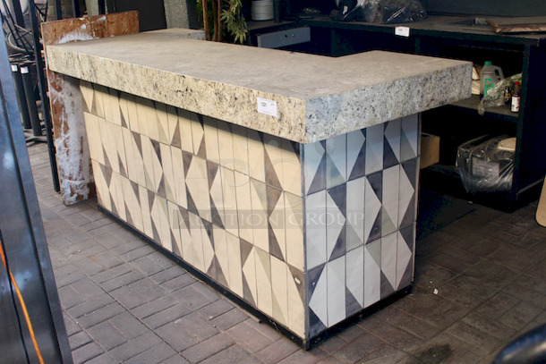  BEAUTIFUL! Tiled Granite Top Bar. 88-1/2x34-1/8x42-1/2.

Winning Bidder Must Remove. 