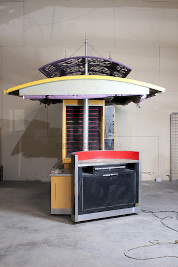 AMAZING! Kiosk With Point of Sales Station, Locking Drawers, Track Lighting. On Commercial Casters. 150x95-1/2x132. 115v Pictured With Drawers Taken Out. - Image 3 of 9