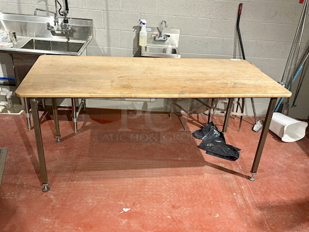 SOLID! Wood Prep-Table With Steel Legs and Adjustable Feet. 80x36x36 - Image 1 of 4