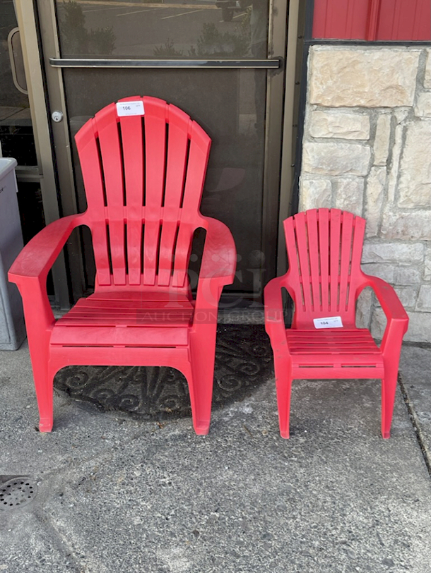 SWEET! Adams RealComfort Adirondack Kid's Chair, Cherry Red, Polypropylene Frame. *Adult Chair For Comparison.  18-1/4x23x23-3/4 - Image 4 of 4